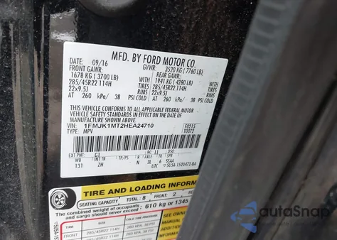 2017 Ford Expedition El Platinum from USA, damaged, VIN 1FMJK1MT2HEA24710